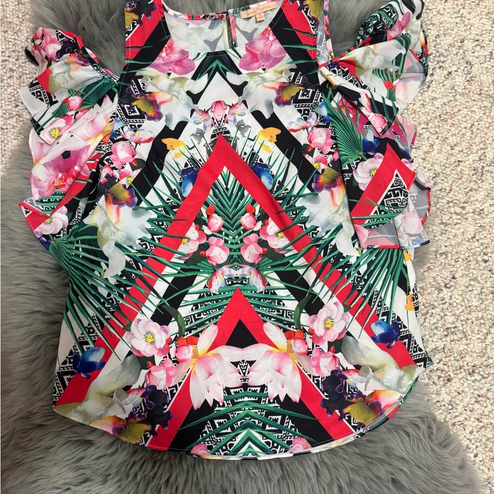 Gibson Latimer Multicolor Floral cold-shoulder top